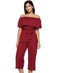 Miss Olive Women’S Polyester Regular Jumpsuit (Moss19D30-60-143_Maroon_S)