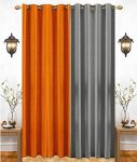 India Furnish Eyelet Fancy Polyester Grey & Orange Colour Window Length Curtain – Pack Of 2 Pcs (60″X48″)