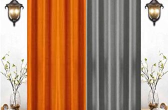 India Furnish Eyelet Fancy Polyester Grey & Orange Colour Window Length Curtain – Pack Of 2 Pcs (60″X48″)