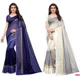 Anni Designer Cotton Saree With Blouse Piece (Pack Of 2) (Ts02 Brown White_Multicolor_Free Size)