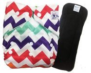 Babymoon (Set Of 2) 1 Cloth Diaper With 5Layers Charcoal Bamboo Insert) Premium Adjustable Reusable Cloth Diaper (Zigzag)