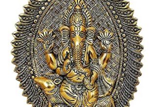 Nexplora Industries Pvt. Ltd. Metal Ganesh Idol Ganpati Sitting On Mouse Statue Ganesha Sculpture Showpiece For Pooja Gift, Height 27 Cm, Gold Antique, 1 Piece