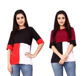 Dhruvi Trendz Women Printed Top With Half Sleeves For Office Wear, Casual Wear, Under 399 Top For Women/Girls Top (X-Large, Red&Black)