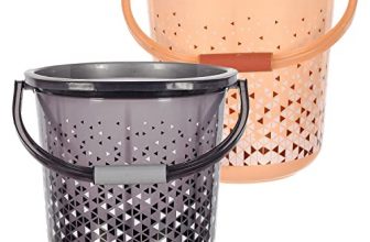 Heart Home Tinted Print Plastic Bucket For Home/Kitchen/Office/Shop With Strong Handle, 24 Litre- Pack Of 2 (Brown & Black)-46Hh0352