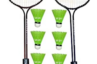 Fitnace Badminton Racket Double Shaft Pack Of 2 With 6 Pc Shuttle Cocks