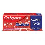 Colgate Max Fresh Toothpaste, Red Gel Paste With Menthol For Tooth Decay Prevention, Cavity Protection, Gum Protection, Whitening, Eliminates Bad Breath (300G, 150G X 2, Spicy Fresh, Saver Pack)
