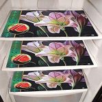 Torodineart Flower Design Pvc Refrigerator Mats/Drawer Mats/Fridge Mats/Multi Purpose Mats/Table Place Mats,Stain Resistant, Washable Placements Perfect For Kitchen,Fridge Mats (Multi, Set Of 3 Pieces)