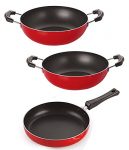 Nirlon Bpa Free Deep Frying Pan And Kadai Combo Kitchenware Essential Set With Steel Lid, 2.6Mm_Fp11_Kd10_Kd11