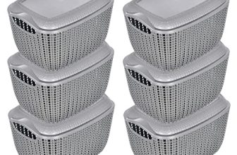 Kuber Industries Multiuses Small M 25 Plastic Basket/Organizer With Lid- Pack Of 6 (Grey) -46Km035