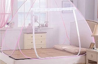 Heart Home Foldable, Durable, Lightweight Nylon Double Bed Mosquito Net, 6.5 X 6.5 Ft. (Pink)-46Hh0459