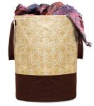 Kuber Industries Metalic Printed Waterproof Canvas Laundry Bag, Toy Storage, Laundry Basket Organizer 45 L (Brown) Ctktc034616