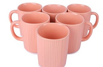 Anwaliya Army Series Ceramic Coffee Mugs, 300 Ml, Set Of 6, Pink Square