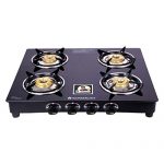 Wonderchef Power 4 Burner Toughened Glass Ms Cooktop Gas Stove, Stainless Steel Drip Tray, Tri-Pin, Anti-Skid Legs, Large Pan Supports, Manual Ignition, Black