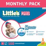 Little’S Baby Pants Diapers With Wetness Indicator And 12 Hours Absorption, Small (S), 4 – 8 Kg, 168 Count