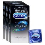 Durex Extra Time Condoms For Men – 10 Count (Pack Of 3) | Performa Lubricant For Long Lasting Climax Delay | Suitable For Use With Lubes & Toys