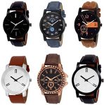 Nubela Analogue Multicolour Dial Leather Strap Men’S Watches Combo Of 6