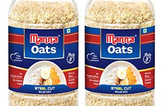 Manna Oats 2Kg (1Kg X 2 Jars) – Gluten Free Steel Cut Rolled Oats. High In Fibre & Protein. Helps Maintain Cholesterol. Good For Diabetics. 100% Natur