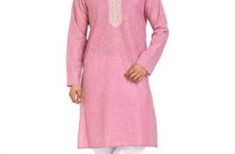 Fervenzi Men’S Cotton Kurta Pyjama Set (Pink, Medium)