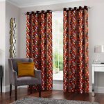 Story@Home Topaz Premium Collection Modern Polyester 4 Piece Combo Eyelet Geometric Dots Pattern Ringtop Door Curtains Set – 7 Feet, Brown And Red