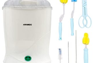 Monbébé Steam Sterilizer For Baby Bottles Pacifiers And Breast Pumps With Bottle Brush Set Large Capacity-Fits 6 Bottles And 99.9% Cleaned In 10 Mins