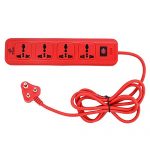 E-Tech 4 Socket Extension Box Board With Surge Protector | Spike Guard | Power Strip | Extension Cord | Flex Box | Power Indicator- 6 Feet Long Cable (Red)