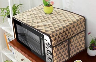 Prettykrafts Microwave Oven Top Cover, Microwave Cover With Pockets Free Size, With 4 Utility Pockets, Trio Beige