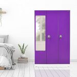 Nilkamal Jupiter 3 Door With Miror Wardrobe With 1 Hanging Rod, Shelves, Drawers, & Locker (Voilet/White)