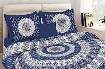 Achzch 100% Cotton Rajasthani Jaipuri Traditional Double Bed Bedsheet With 2 Pillow Covers (0010Blue)