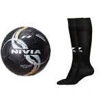 Nivia Street Rubber Football, Size 5 (Black) & Nivia 728Lbw Encounter Blend Stockings, Large (Black) Combo
