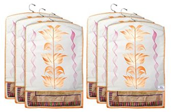 Heart Home Non Woven Hanging Saree Cover, Wardrobe Organizer, Closet Organizer, Saree & Garments Protector Cover With 1 Zipper Compartment On Back Side- Pack Of 6 (Orange)-Hs_38_Hearth21481