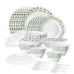 Larah By Borosil Sage Silk Series Opalware Dinner Set, 35 Pieces, White