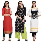 Sancom Women’S Crepe Straight Fit Kurta (G-225-233-006_Multi_L)