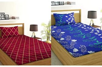 Soniasaa® Prime Collection Combo Pack Of 2 Single Bedsheet With 2 Pillow Covers | 160 Tc Soft Brushed Cotton-Blend – Long Lasting & Wrinkle Free – | 60X90 Inch Or 4X6 Feet (Blue & Maroon)
