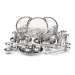 Attro Stainless Steel Dinner Set Of 6 Thali, 6 Plate, 12 Bowl, 6 Glass, 6 Spoon (Thali Diameter 12 Inch) – Set Of 36, Silver, Standard