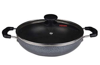 Tosaa Non-Stick 2 L Kadhai With Glass Lid, 24 Cm (Induction And Gas Compatible), Black- Ti3K12Gl