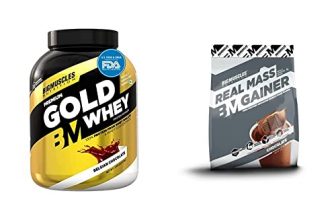 Bigmuscles Nutrition Premium Gold Whey 2Kg [Belgian Chocolate] & Bigmuscles Nutrition Real Mass Gainer [5 Kg, Chocolate]