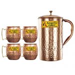 Angelic Copper Handmade Jug With Cup Set, Set Of 4, Brown