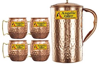 Angelic Copper Handmade Jug With Cup Set, Set Of 4, Brown
