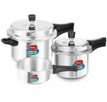 Pigeon By Stovekraft Aluminium Pressure Cooker Combo With Lid, 2 Litre, 3 Litre, 5 Litre (12735) Non-Induction Base Outer Lid , Silver