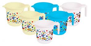 Kuber Industries Disney Team Mickey Print Plastic Bathing Mugs For Bathroom Bath Accessory, 500 Ml (Set Of 6,Cream & Blue & White) -Hs_35_Kubmarts17186