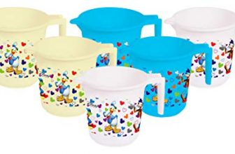 Kuber Industries Disney Team Mickey Print Plastic Bathing Mugs For Bathroom Bath Accessory, 500 Ml (Set Of 6,Cream & Blue & White) -Hs_35_Kubmarts17186