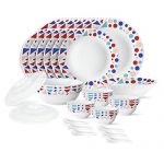 Larah By Borosil Speckle Silk Series Opalware 35 Pieces Dinner Set, Opal Glass Dinner Plates & Bowls, Crockery Set For Dining