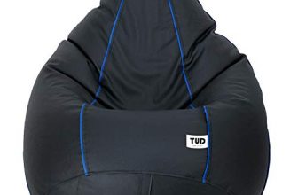 Tud Faux Leather Classic Bean Bag Filled With Beans (Black With Royal Blue Piping, Xxxl )