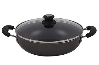 Lifelong Non-Stick 2 Litre Kadhai With Glass Lid, 24 Cm, Black/Grey (Induction And Gas Compatible)