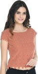 Iqra Fahion Casual Embellished Women Brown Top