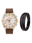 Yellow Chimes Stainless Steel Genuin Leather Brown Analogue Watch With Brown Leather Bracelet For Men & Boys In A Gift Box, Medium (Ycmg-01Wtchbrt-Br)
