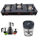 Butterfly Glass Top Gas Stove (3 Burner)+ 3 Ltr Pressure Cooker (Outer Lid)+ Ss Idli Maker (4 Plates)+ 500W Mixer Grinder (3 Ss Jars)+ Hand Chopper (900 Ml)+ Ss Hot And Cold Flask (0.5 L)