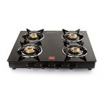 Cello Prima Open Gas Stove 4 Burner Stainless Steel, Glass Top, (Isi Certified, Black)