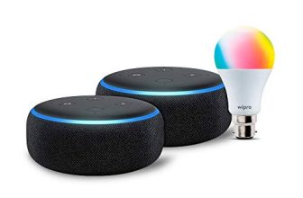 Echo Dot (3Rd Gen, Black) Gift Twin Pack With Wipro 9W Led Smart Bulb