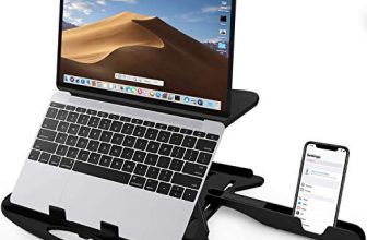 Striff Adjustable Laptop Stand Patented Riser Ventilated Portable Foldable Compatible With Macbook Notebook Tablet Tray Desk Table Book With Free Phone Stand(Black)